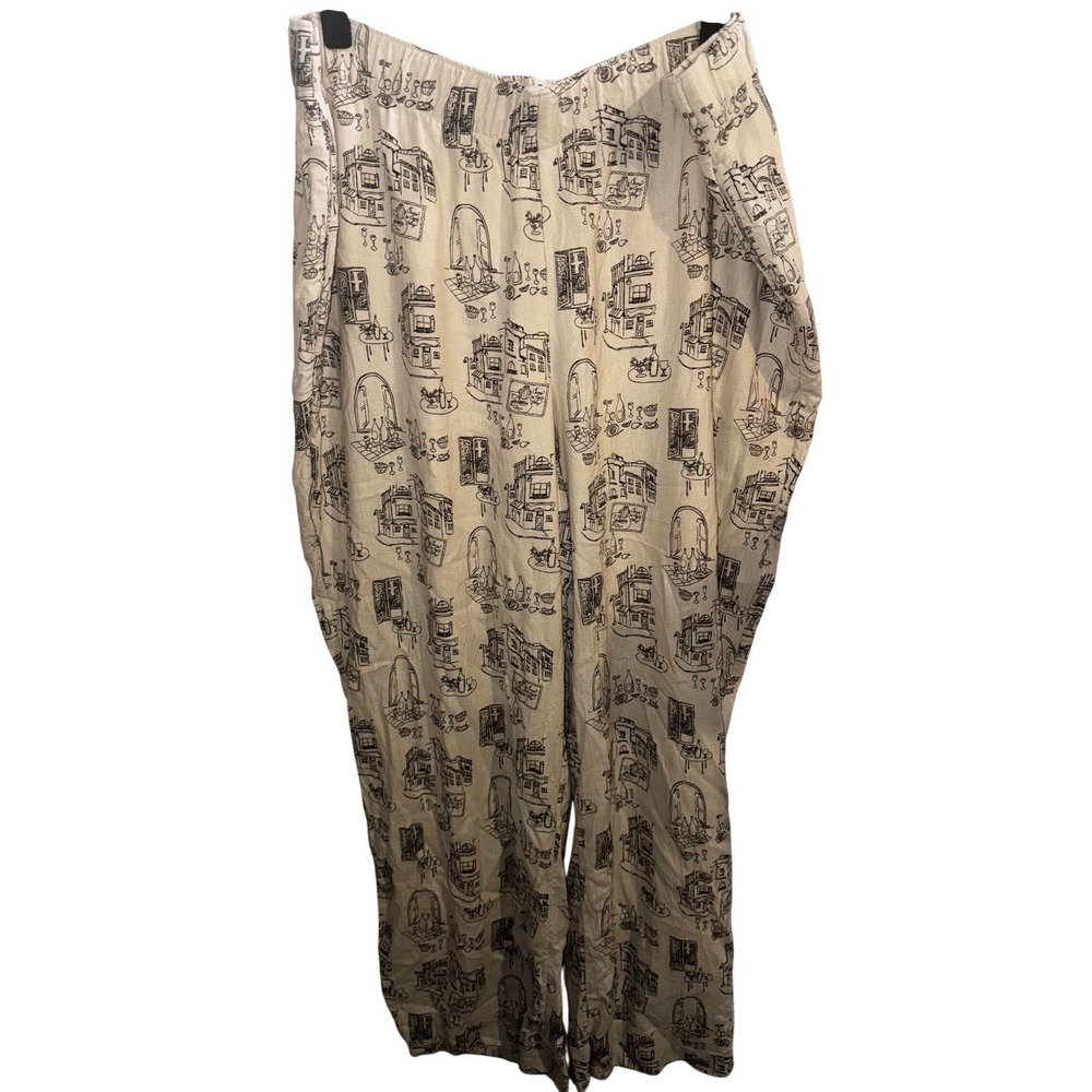 Abercrombie & Fitch Cafe Print Linen Blend Wide Leg Pants XXL Long Tall Girl